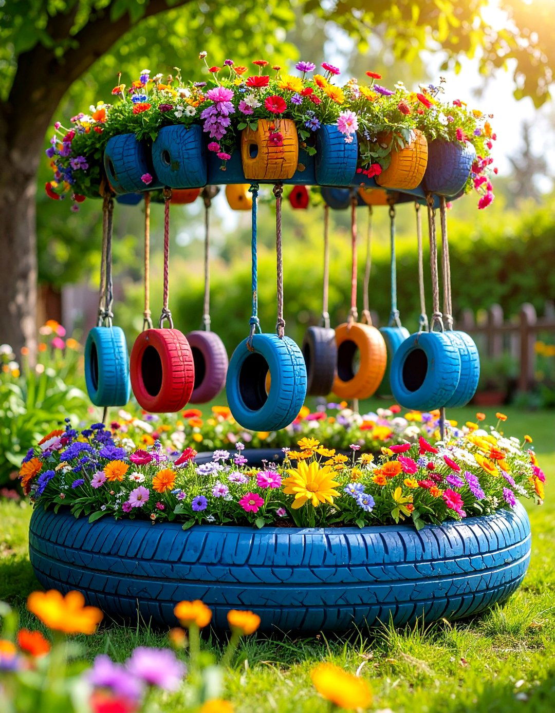 Repurposed Tire Fairy Playground - 25 Fairy Garden Container Ideas