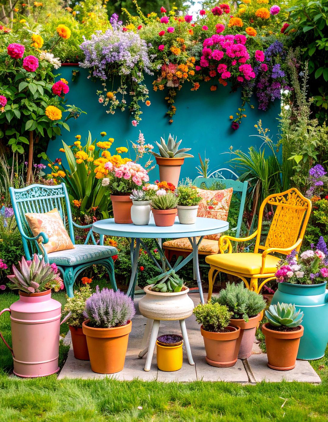 Repurposed Vintage Furniture Garden Display - 25 Garden Art Ideas