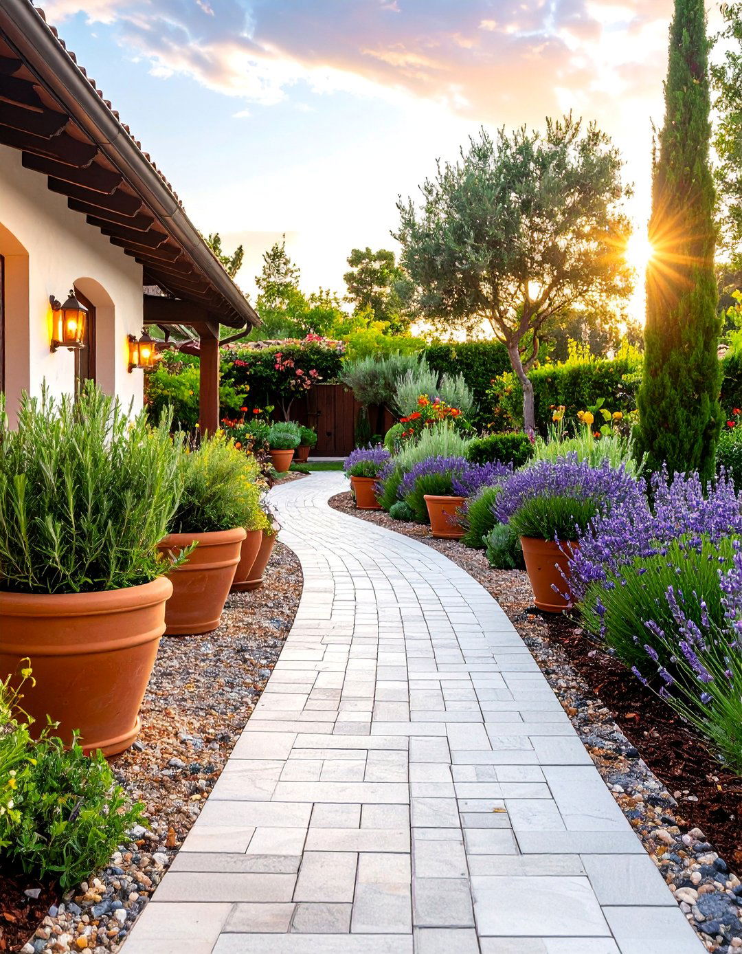 Resin Bound Driveway with Mediterranean Herb Gardens - 25 Driveway Landscape Ideas