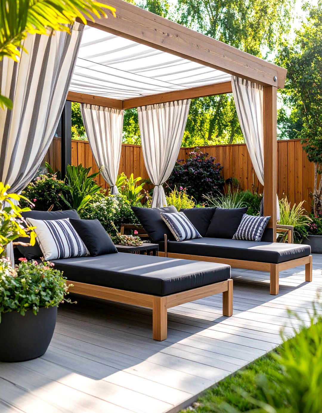 Resort Style Patio with Cabana Elements - 25 Black and White Patio Ideas