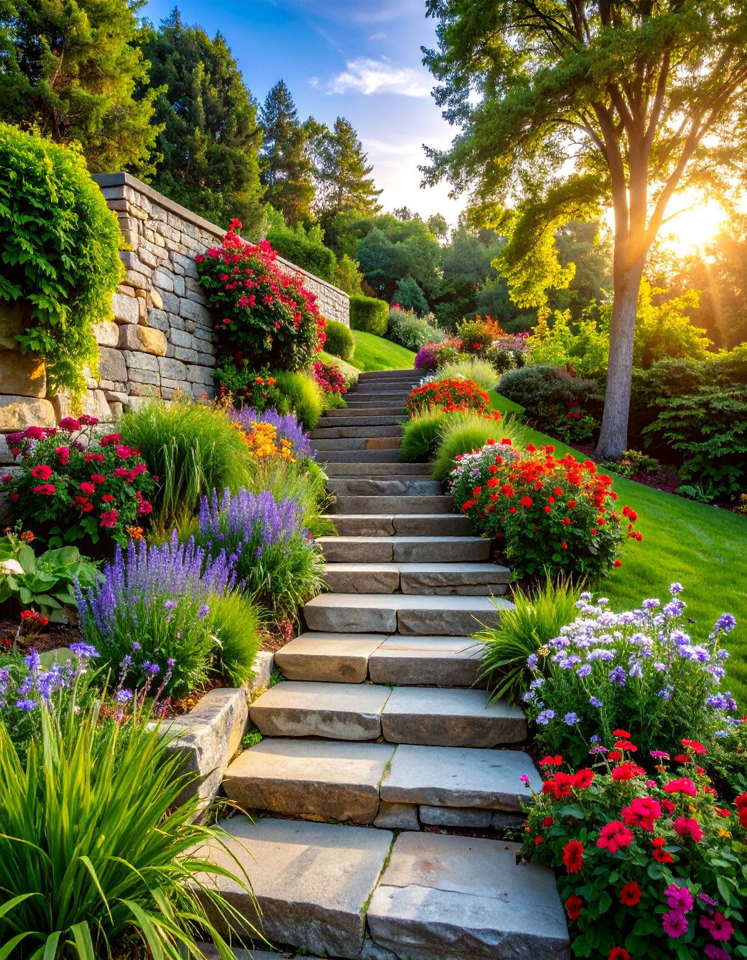 Retaining Wall Tiered Garden with Cascade Planting - 25 Tiered Garden Ideas