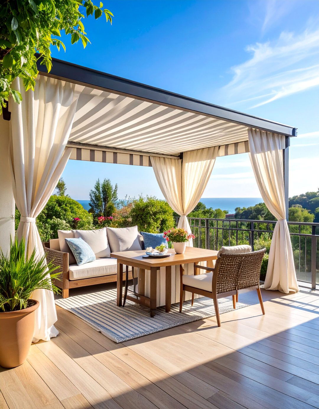 Retractable Awning with Privacy Side Curtains - 25 Balcony Privacy Ideas