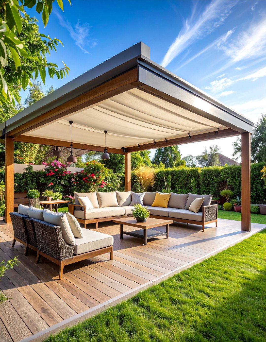 Retractable Canopy Pergola with Weather Adaptability - 25 Small Patio Pergola Ideas