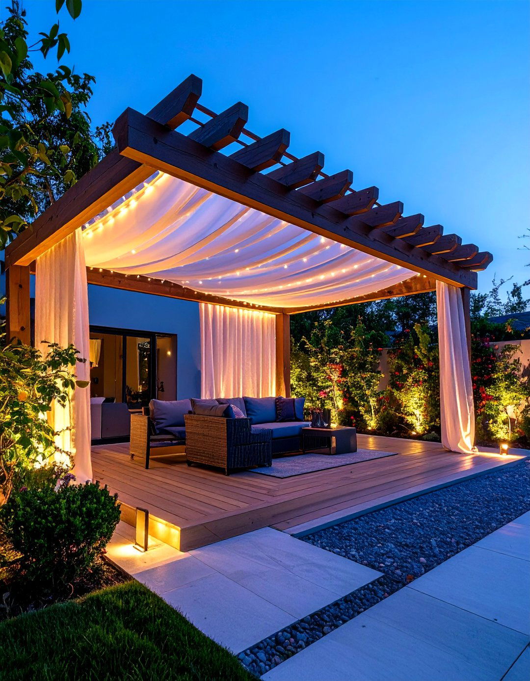Retractable Curtain Lighting - 25 Pergola Lighting Ideas