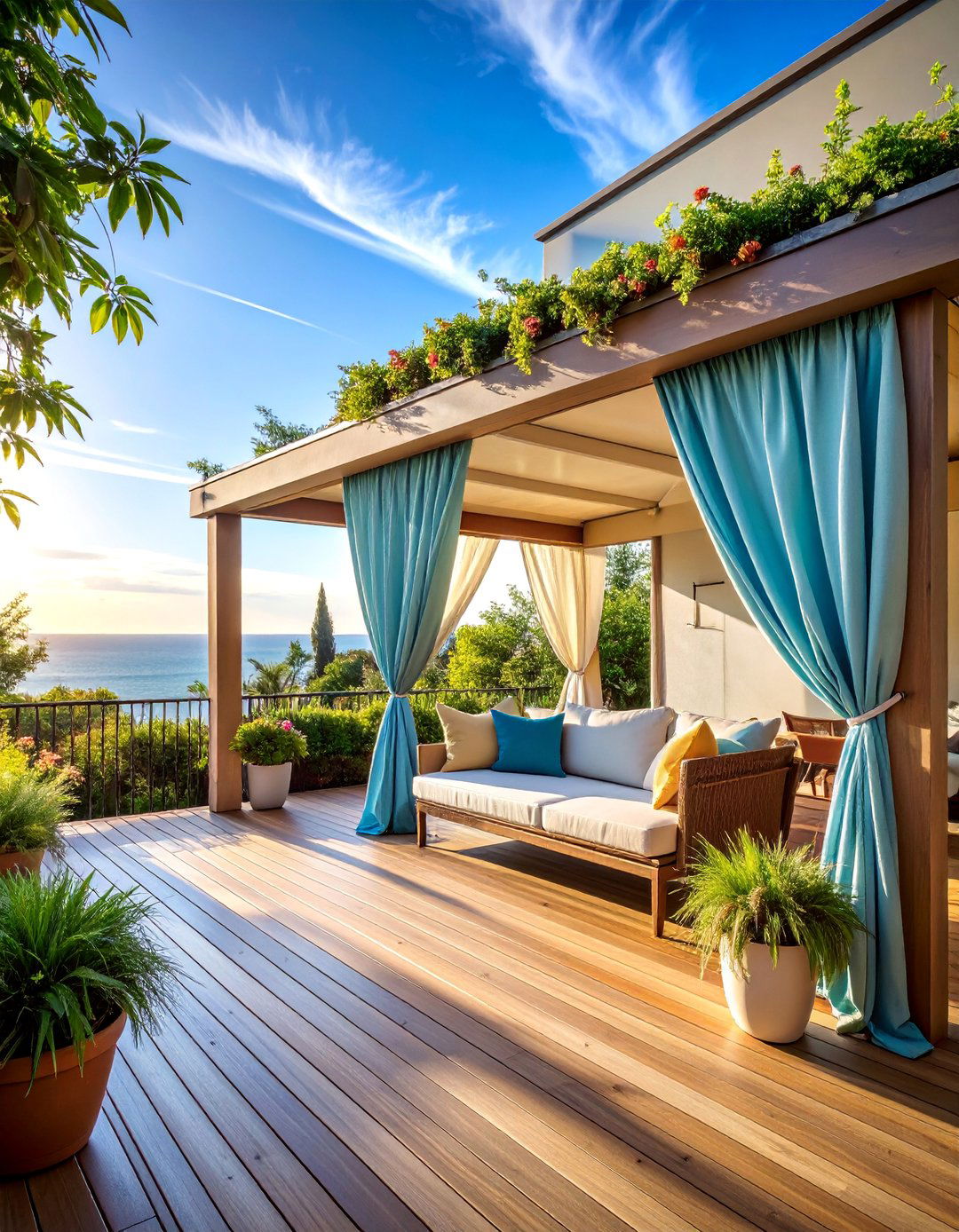 Retractable Curtain Privacy System - 25 Deck With Privacy Wall