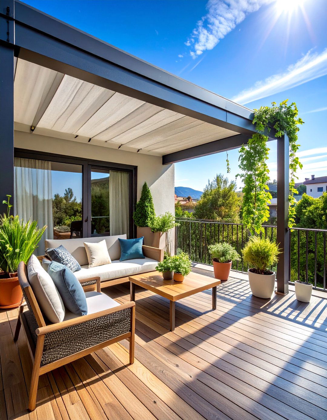 Retractable Fabric Trellis System for Flexible Screening - 25 Balcony Trellis Ideas