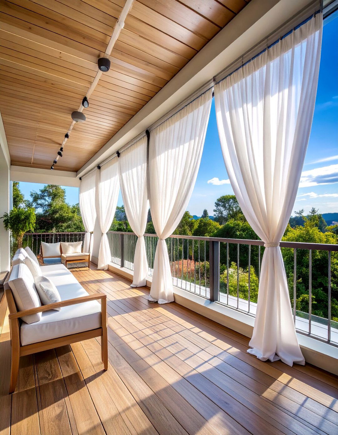 Retractable Outdoor Curtain System with Weather Resistant Fabric - 25 Balcony Privacy Ideas
