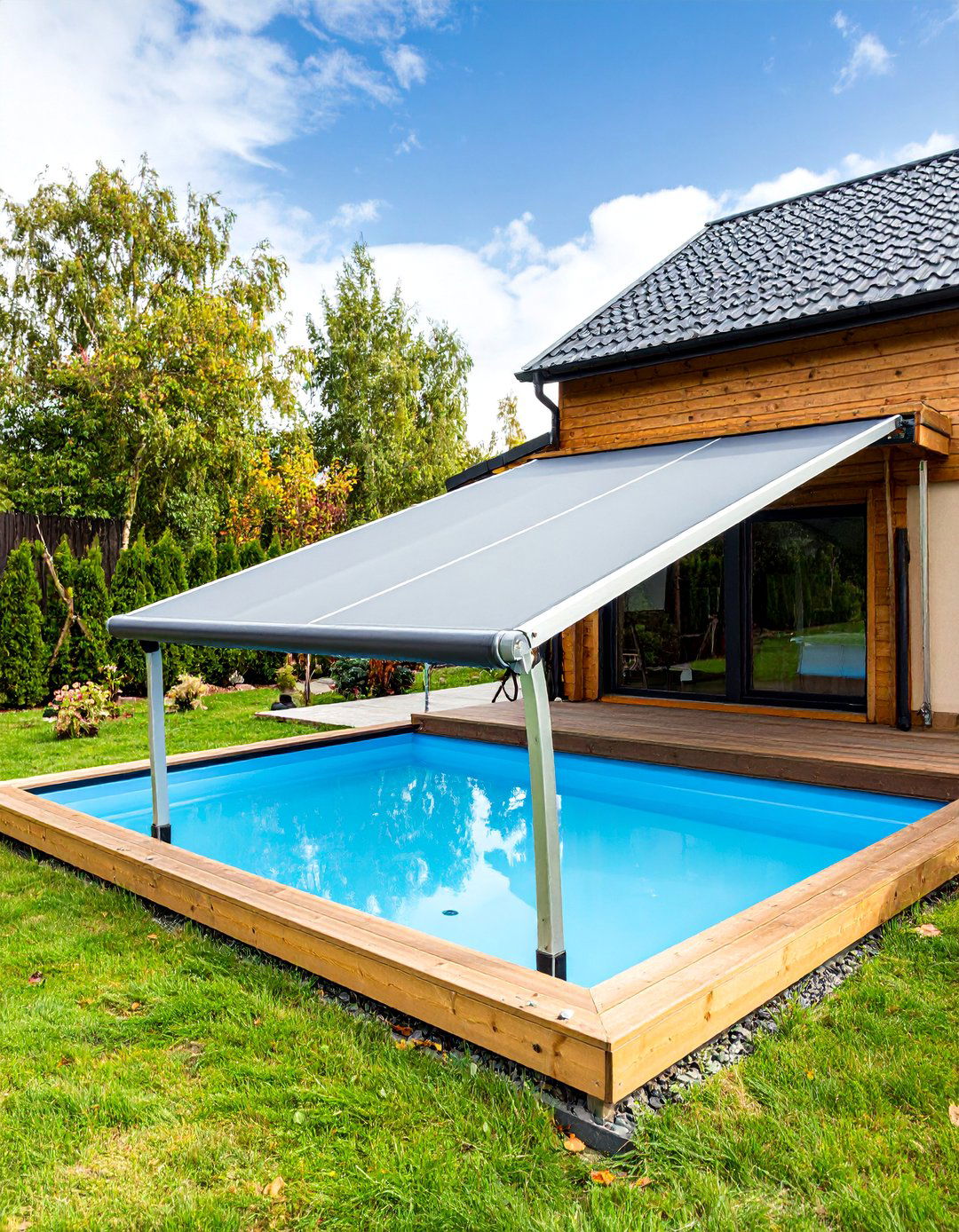 Retractable Pool Cover with Shade Function - 25 Pool Shade Ideas