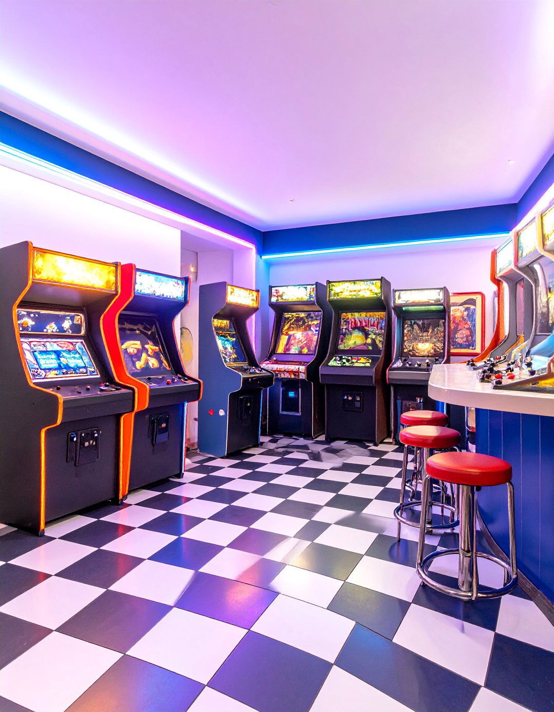 Retro Arcade Game Room with Neon Ambiance - 25 Game Room Ideas