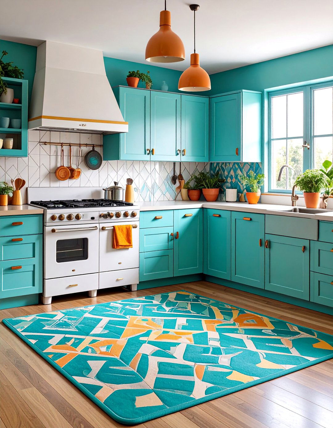 Retro Atomic Kitchen Mat with Mid Century Boomerang Pattern - 25 Kitchen Rug Ideas