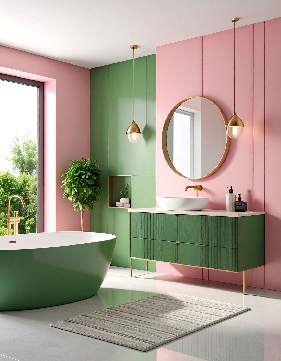 Retro Color Blocked Walls - 25 Quirky Bathroom Ideas