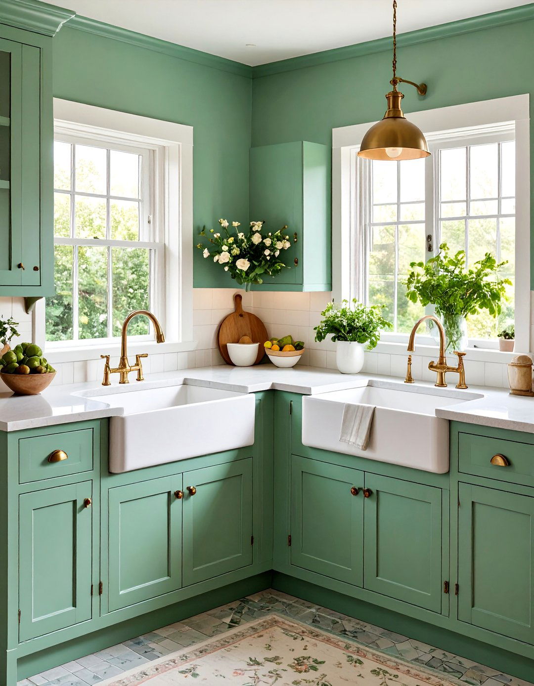 Retro Corner Sink with Vintage Apron Design - 25 Corner Kitchen Sink Ideas