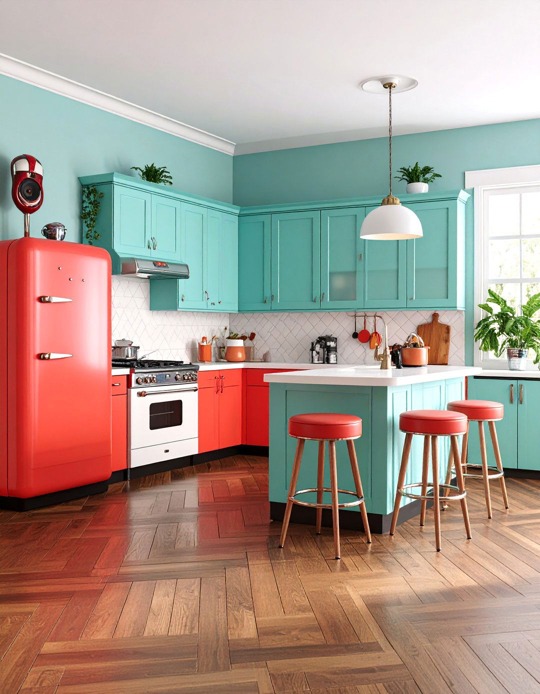 Retro Diner Style Kitchen With Dark Wood Floors - 25 Kitchen With Dark Wood Floors