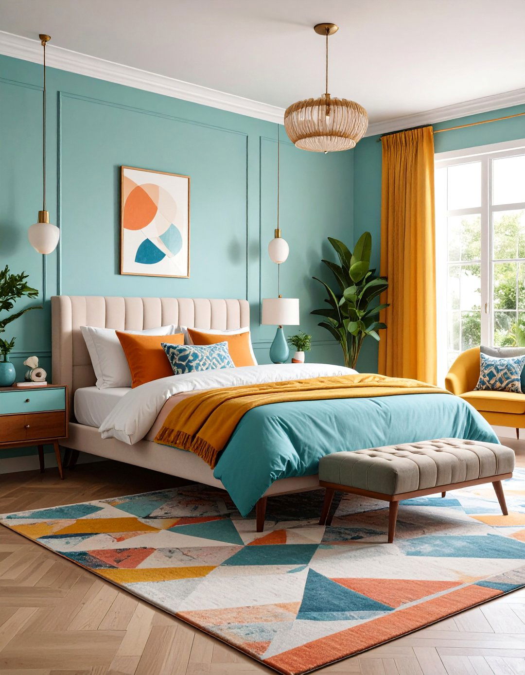 Retro Guest Bedroom with Bold Color Combinations - 25 Guest Bedroom Ideas