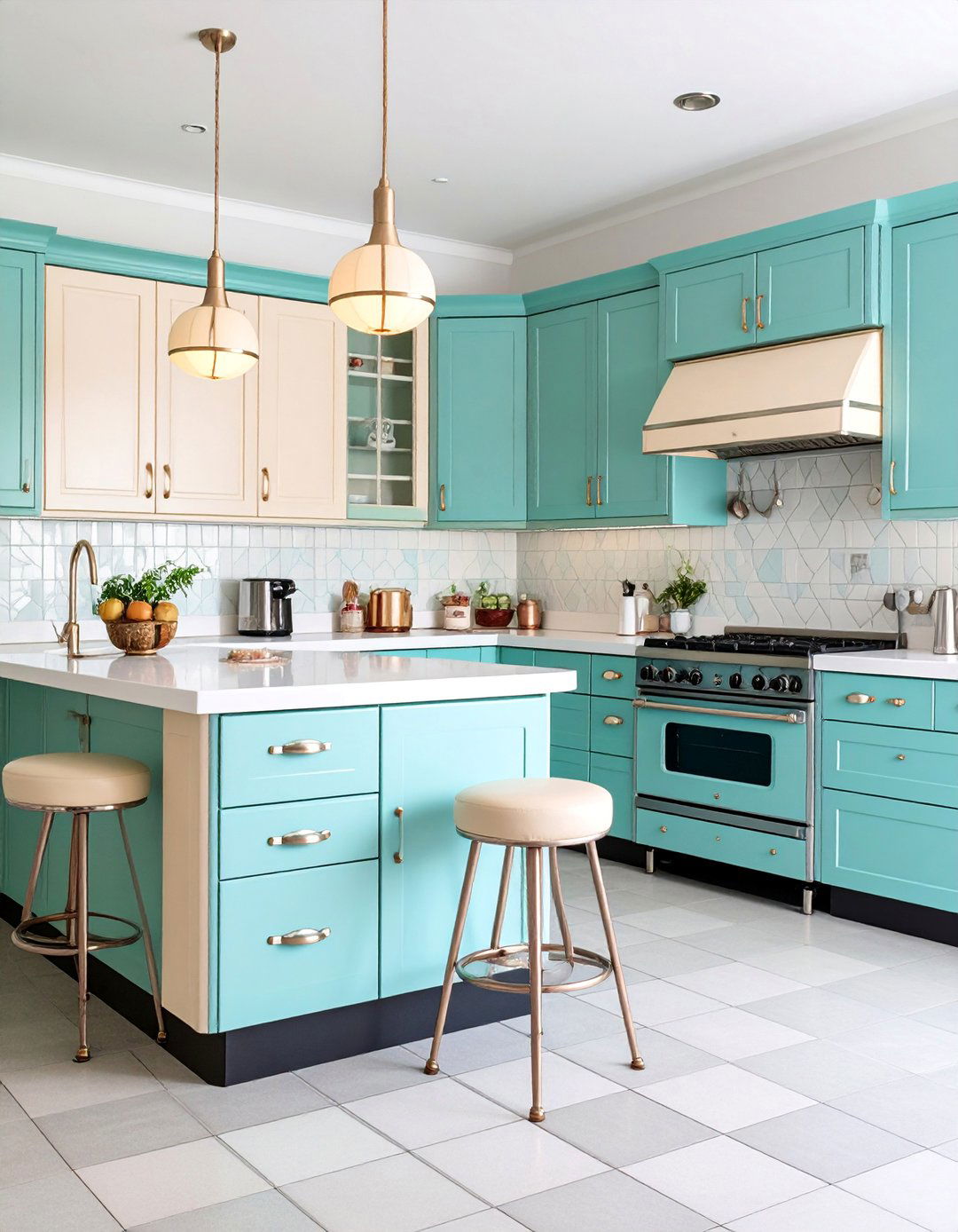 Retro Kitchen with Mint Green Laminate Countertops - 25 Kitchen With Green Countertops Ideas