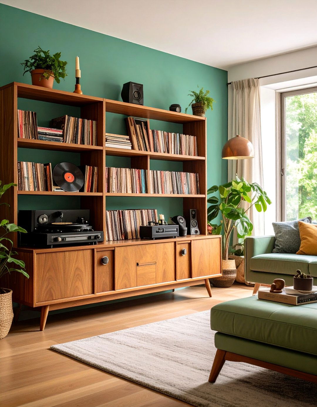 Retro Living Room Shelf Vintage Record Display - 25 Living Room Shelf Ideas