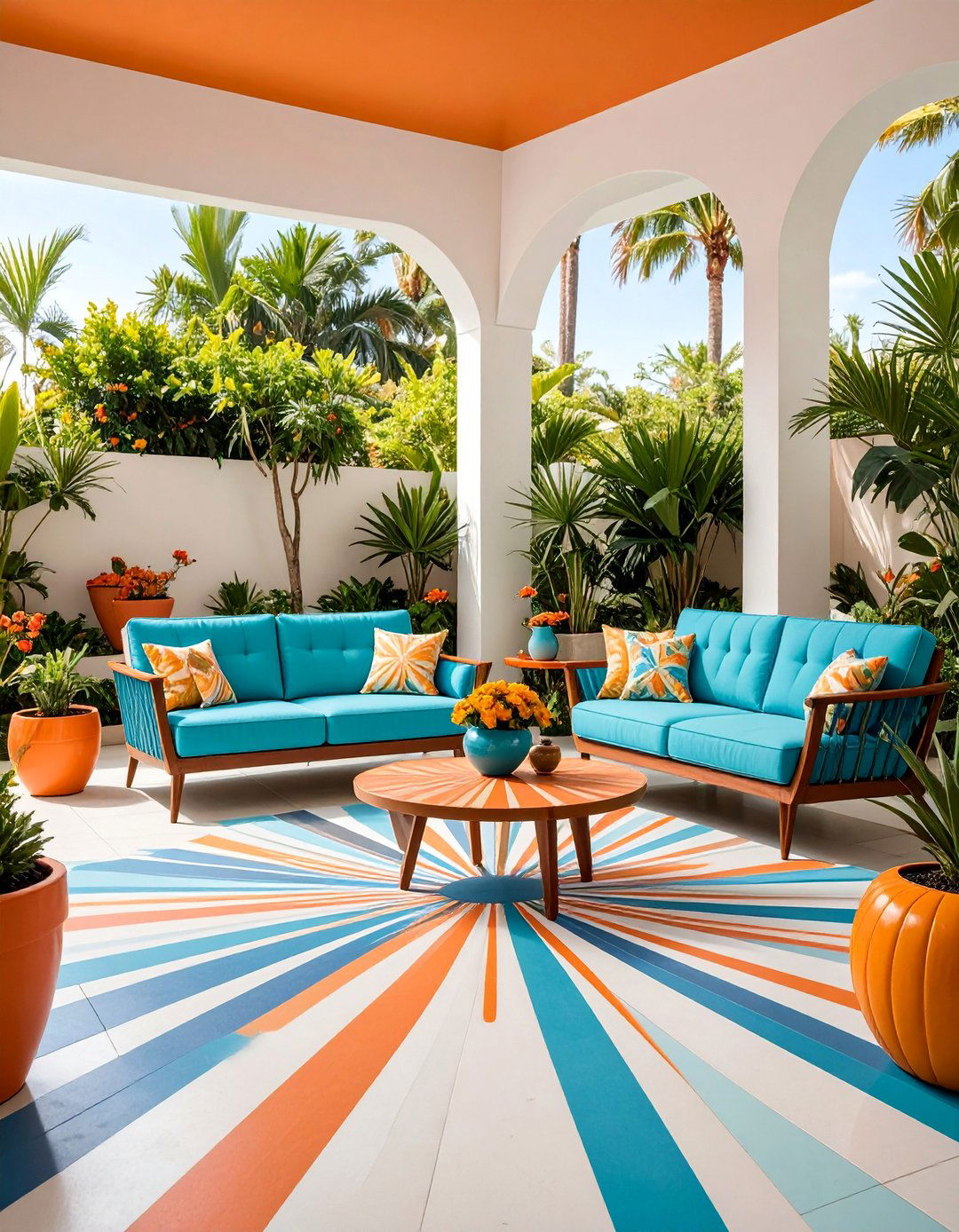 Retro Mid Century Atomic Design - 25 Painted Concrete Patio Ideas