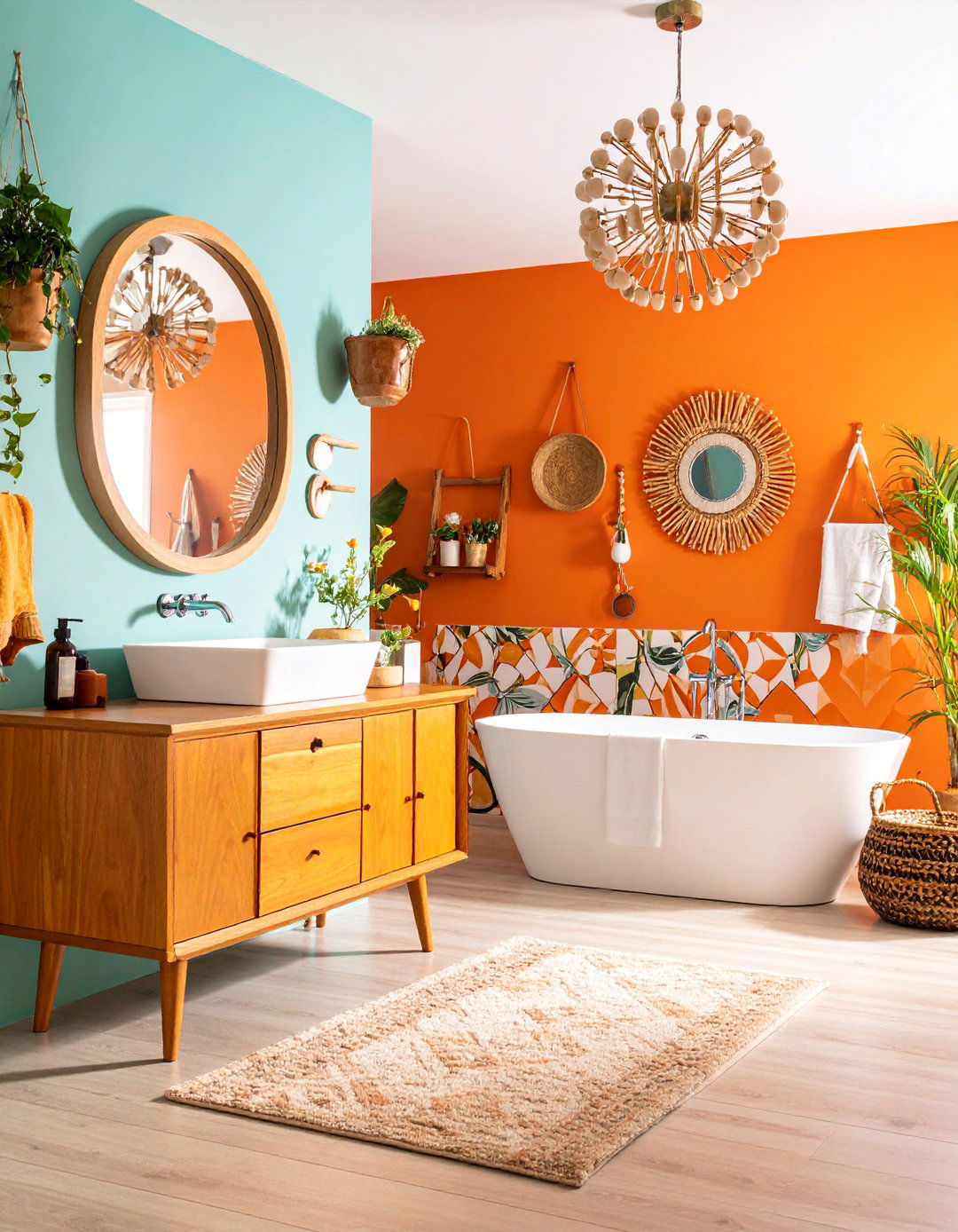 Retro Mid Century Powder Room with Bold Color Blocking - 25 Eclectic Powder Room Ideas