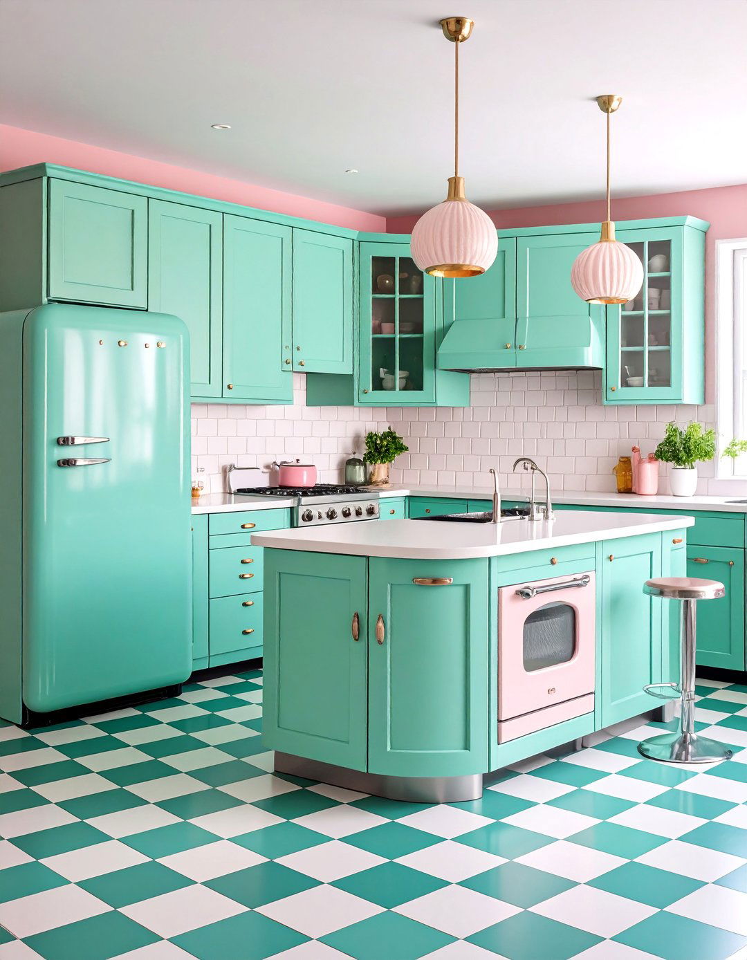 Retro Mint Kitchen with Pastel Appliances - 25 Mint Kitchen Decor Ideas