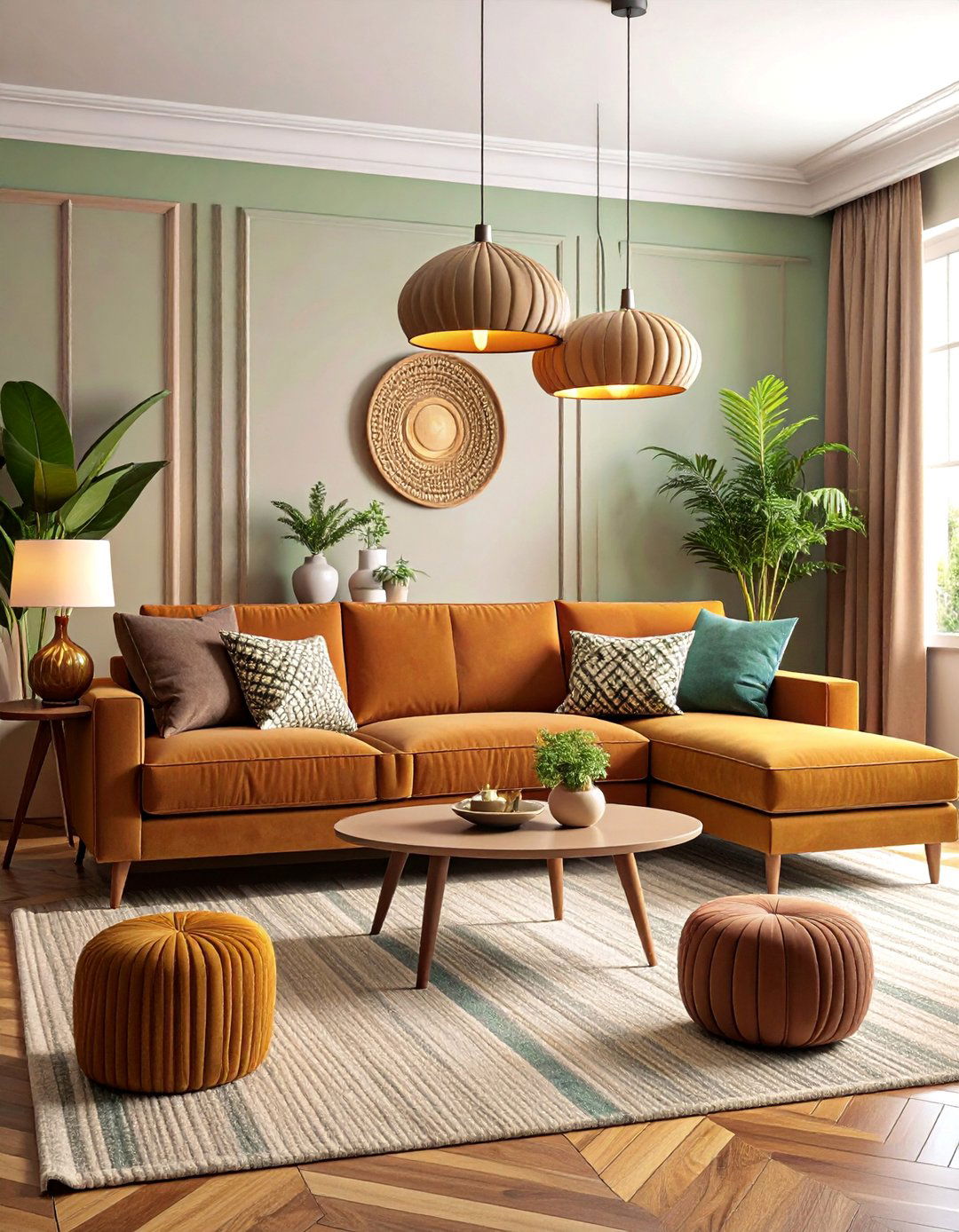 Retro Modern Living Room with Bold Patterns - 25 Black and Brown Interior Design Ideas