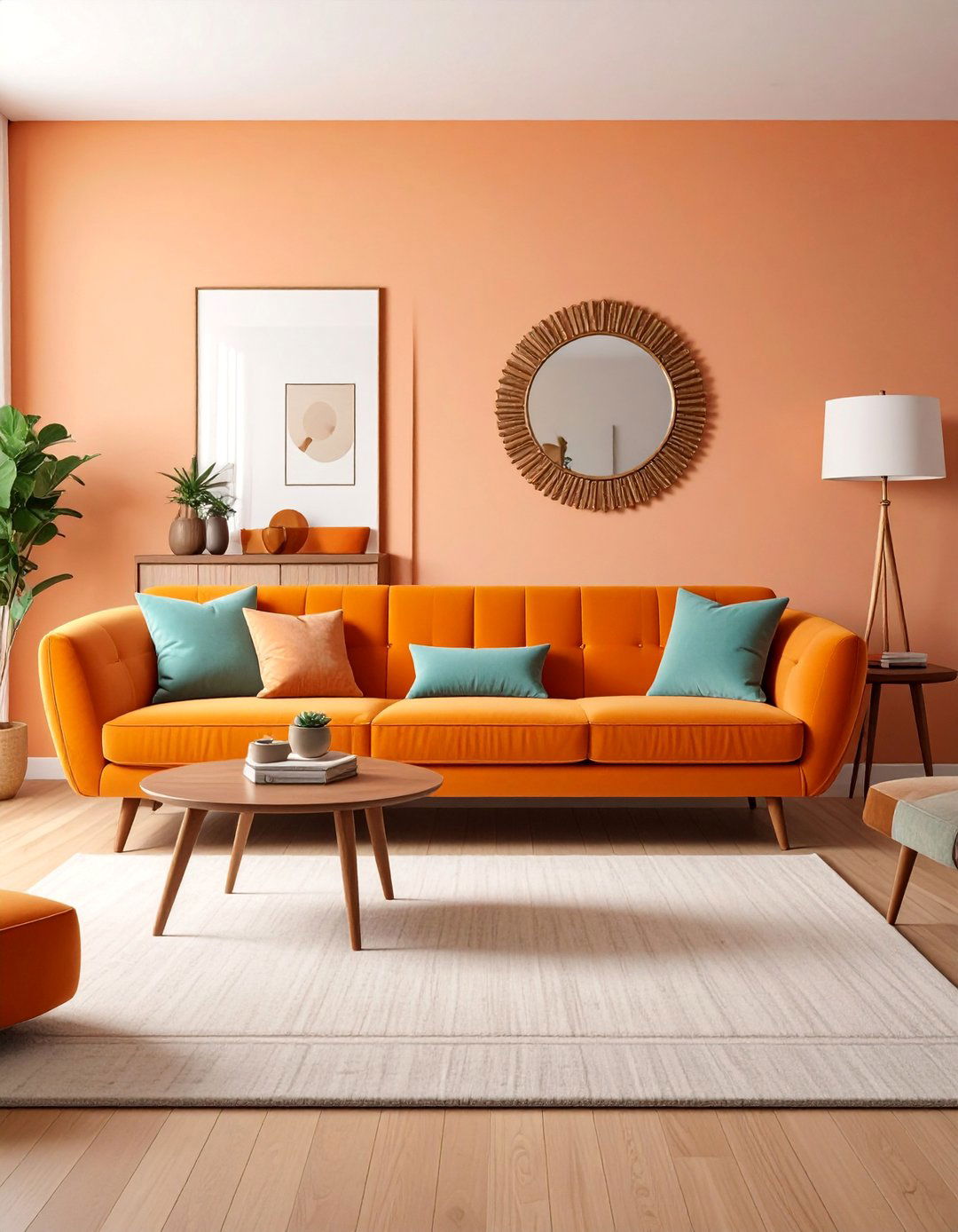 Retro Pastel Sunset Mid Century Modern Lounge - 25 Pastel Living Room Ideas