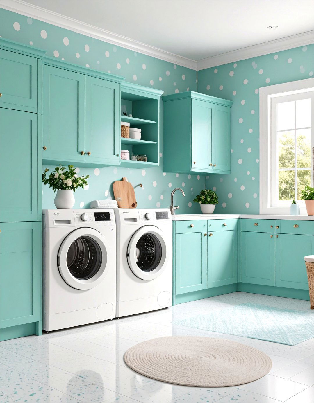 Retro Polka Dot Laundry Room Style - 25 Laundry Room Wallpaper Ideas