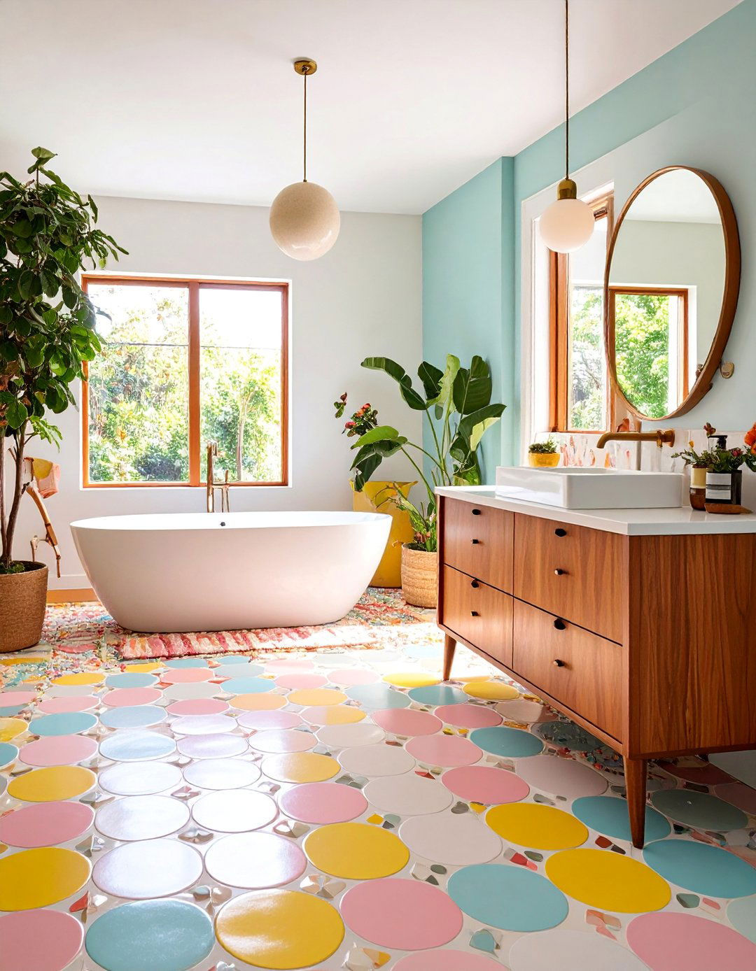 Retro Pop Color Bathroom Mosaic Floor Tile - 25 Bathroom Mosaic Floor Tile Ideas