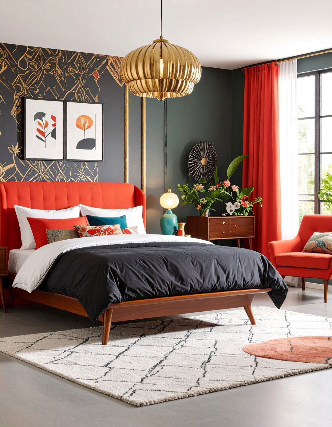 Retro Red and Black Mid Century Bedroom - 25 Red and Black Bedroom Ideas