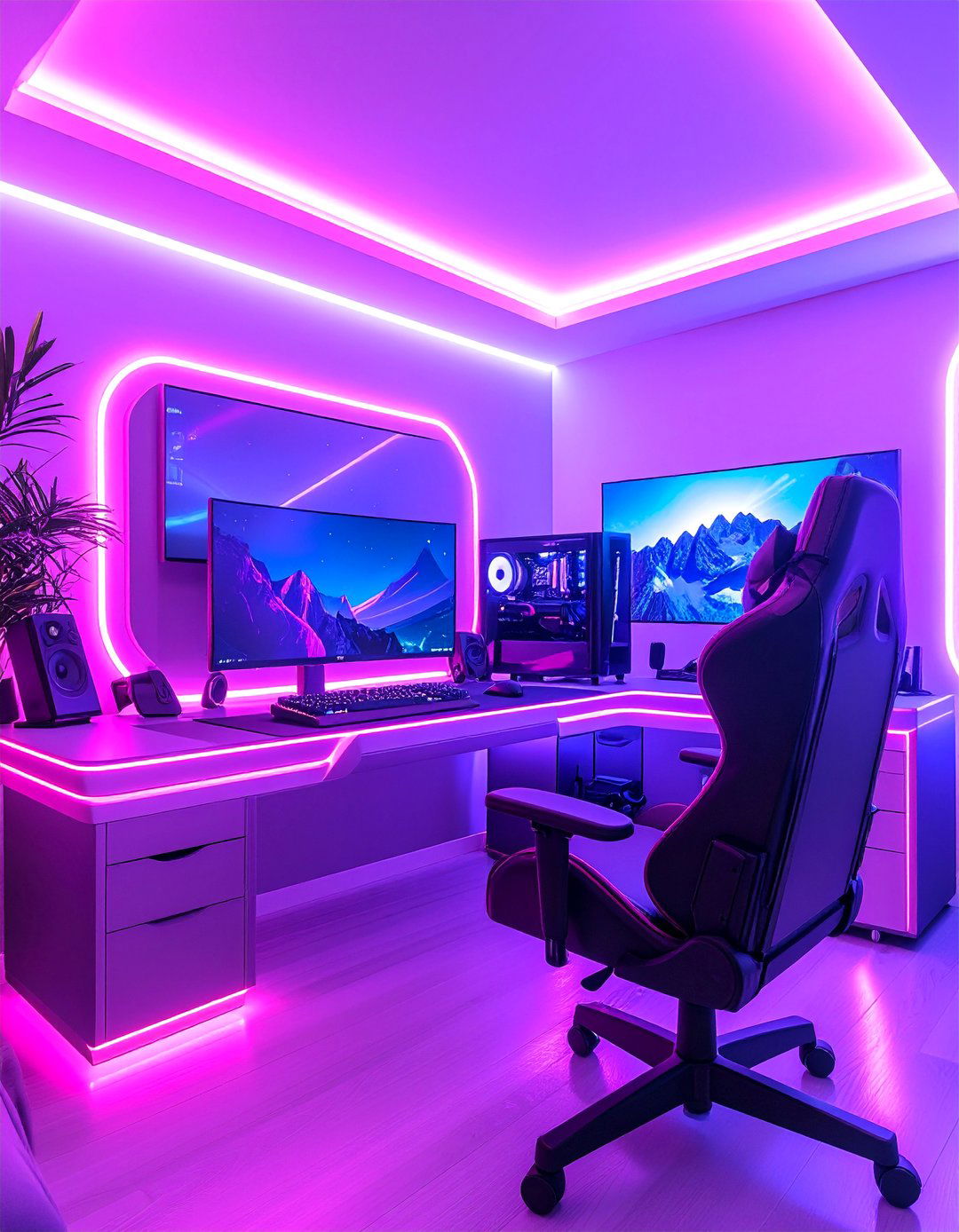 Retro Synthwave Purple Gaming Setup - 25 Purple Gaming Setup Ideas
