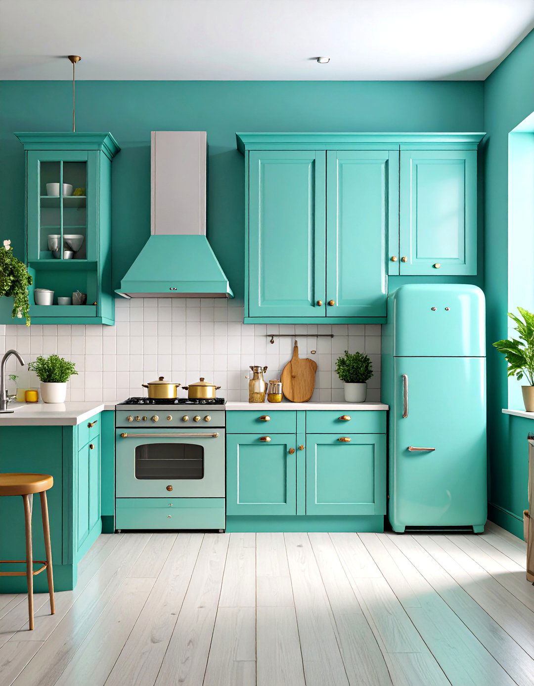 Retro Teal Kitchen with Vintage Appliances - 25 Teal Kitchen Ideas