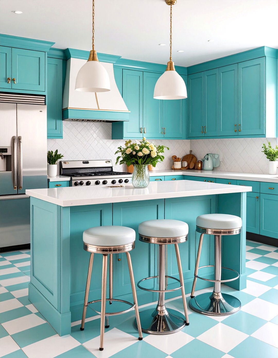 Retro Turquoise and Chrome Kitchen with Diner Styling - 25 Vintage Kitchen Ideas