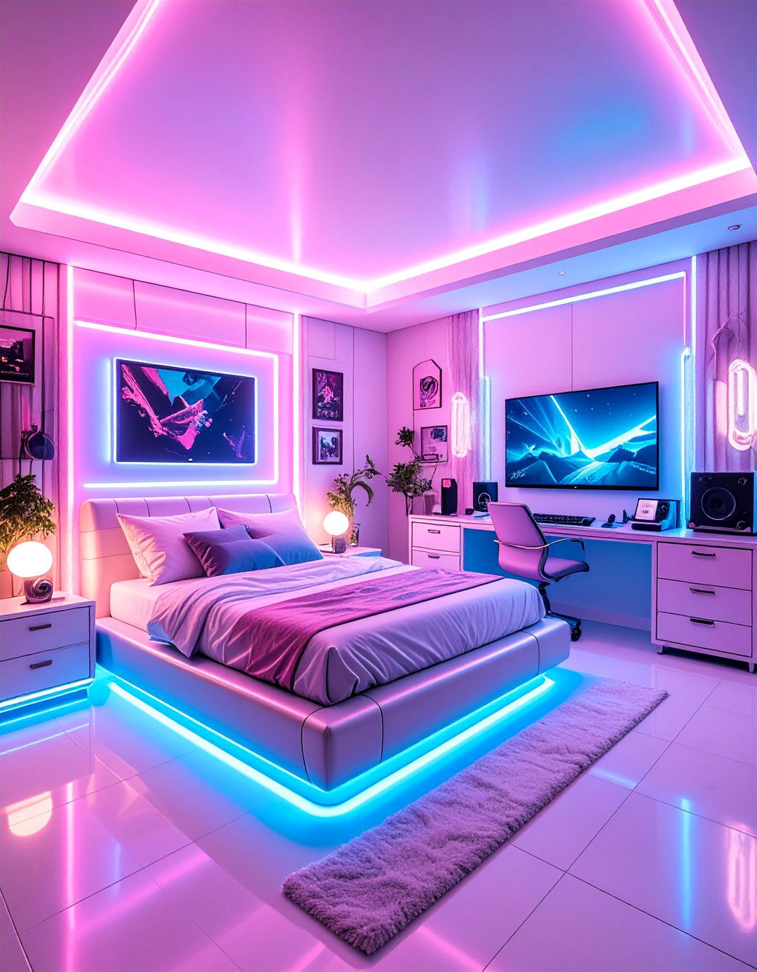 Retro s Gaming Room with Neon Vibes - 25 Gamer Girl Room Ideas