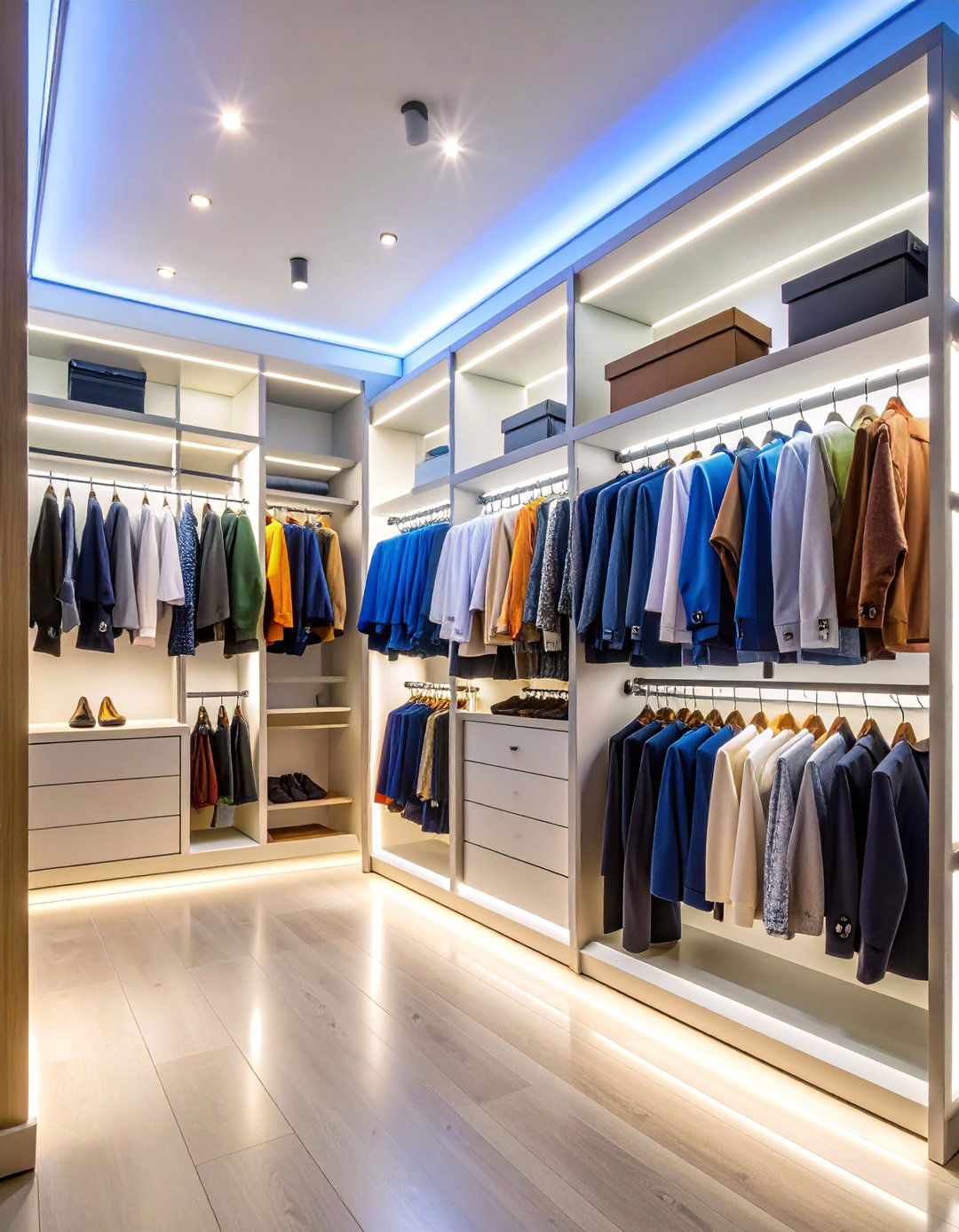 Ribbon Lighting Along Hanging Rods - 25 Closet Lighting Ideas