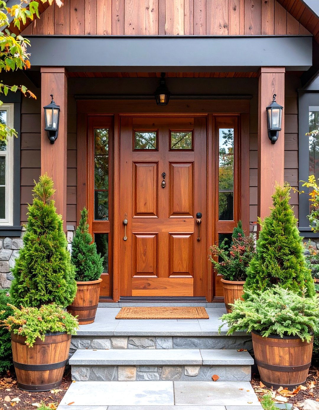 Rich Brown with Rustic Wood Accents - 25 Front Door Color Ideas