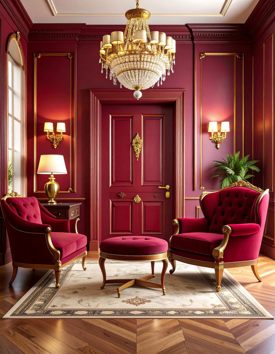 Rich Burgundy Interior Door with Traditional Elegance - 25 Interior Door Color Ideas