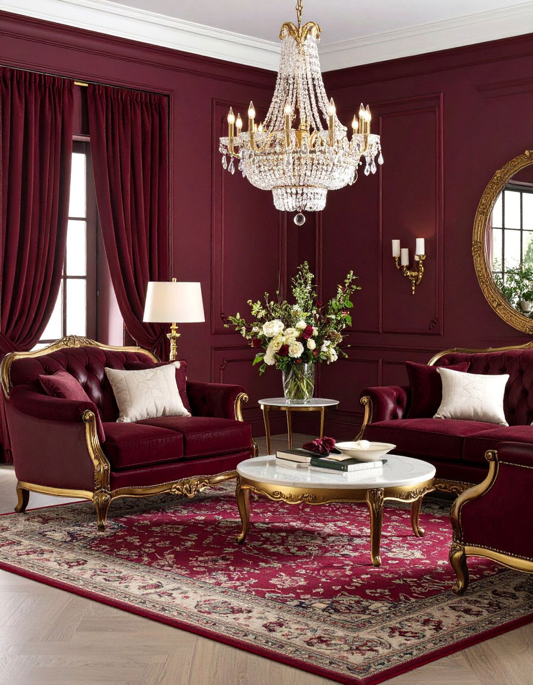 Rich Burgundy Living Room with Vintage Leather Elements - 25 Boho Cottage Style Decor Ideas