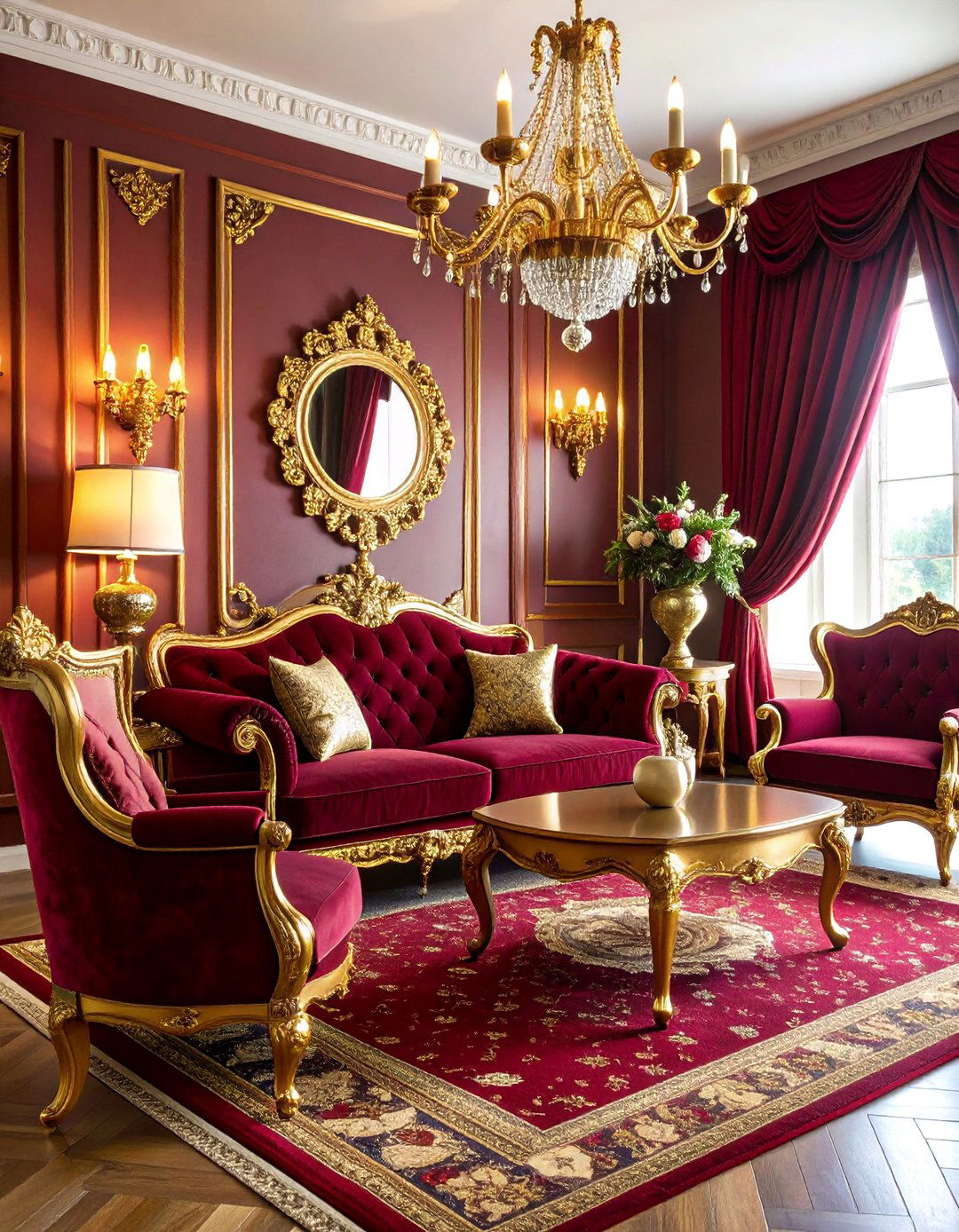 Rich Burgundy and Gold Living Room - 25 Bohemian Moroccan Living Room Ideas
