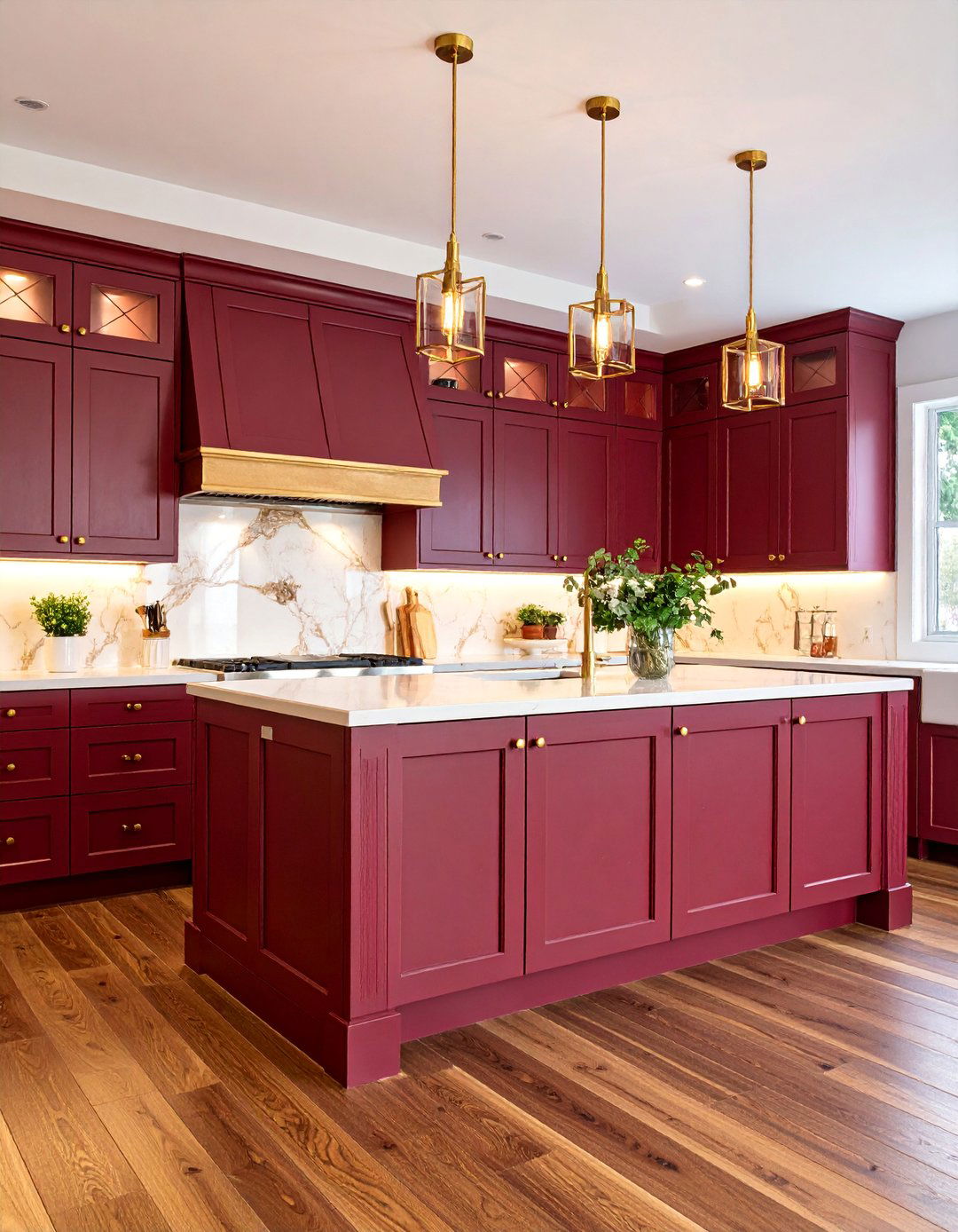 Rich Burgundy and Gold Luxury Kitchen - 25 Kitchen Color Ideas