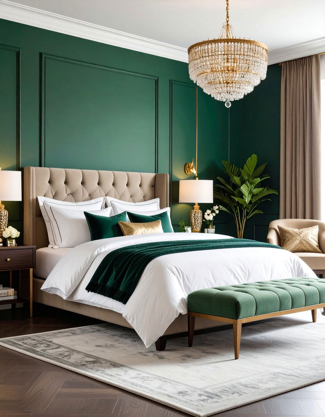 Rich Emerald Green Bedroom with Gold Accents - 25 Bedroom Paint Colors