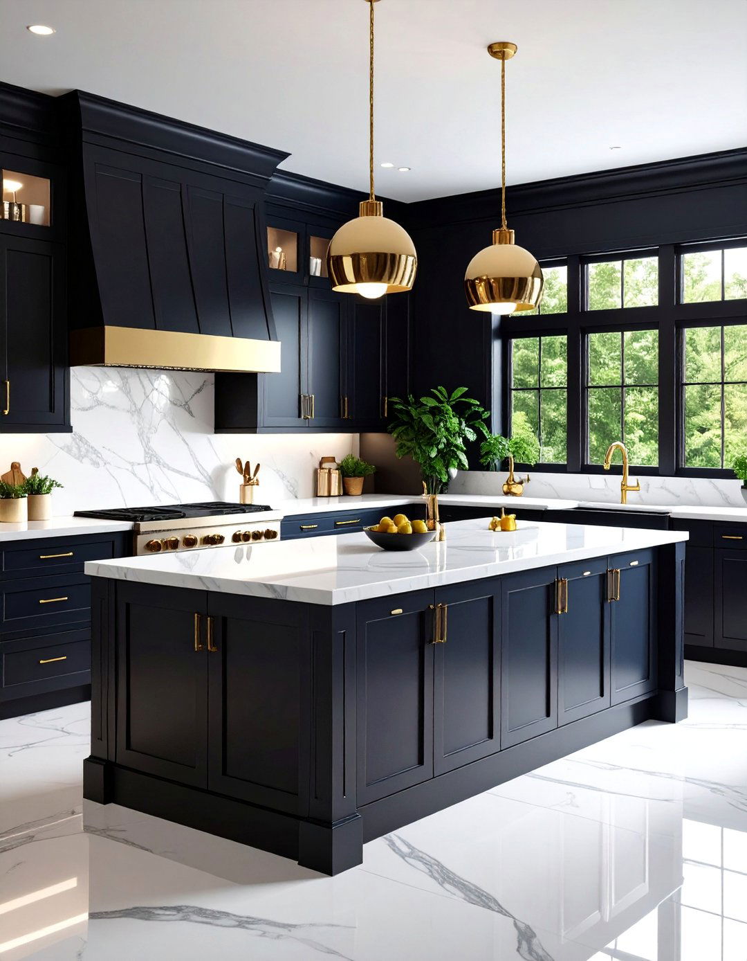 Rich Espresso Kitchen with Marble Countertops - 25 Transitional Kitchen Ideas
