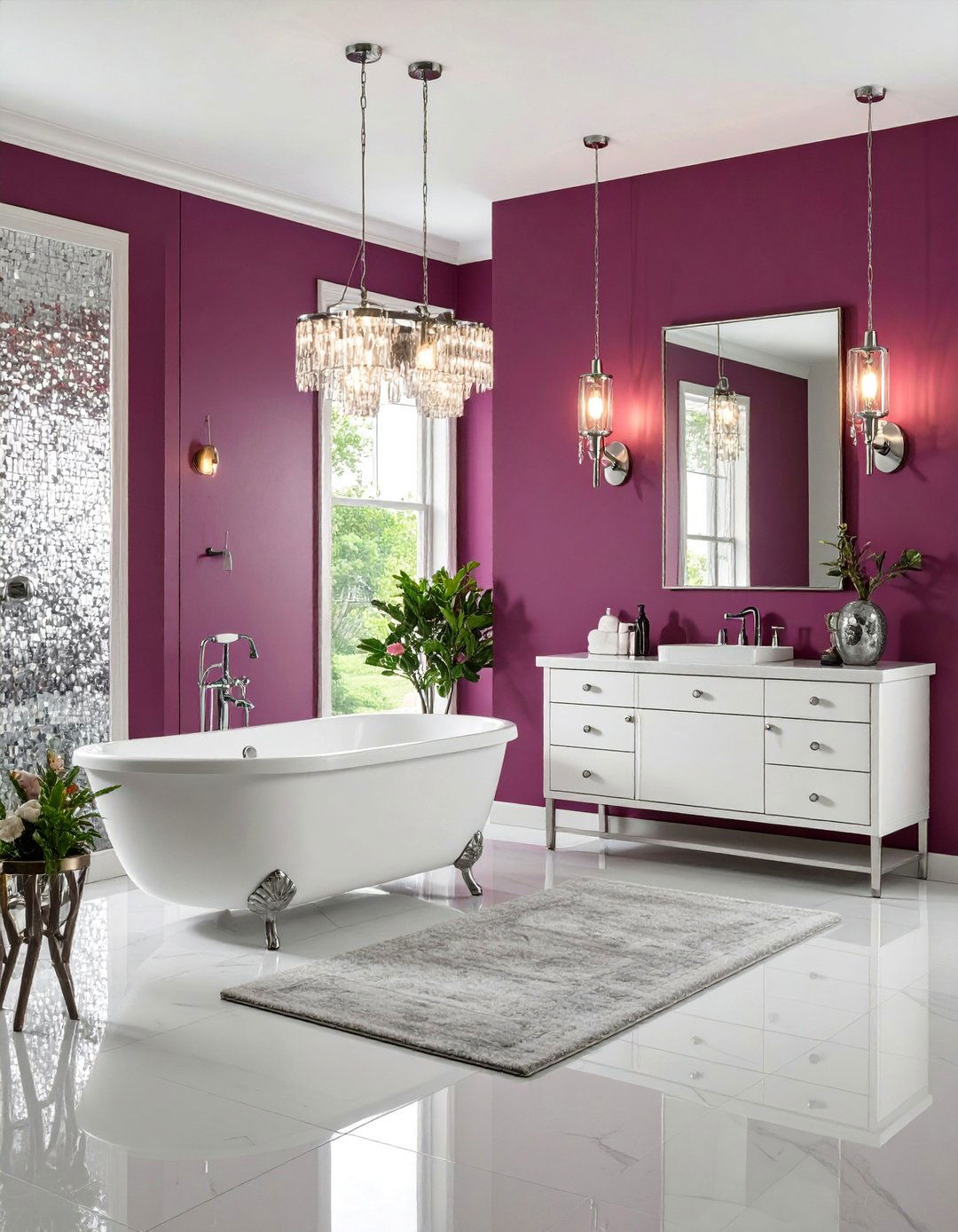 Rich Magenta and Silver Glam Bathroom Design - 25 Colorful Bathroom Ideas
