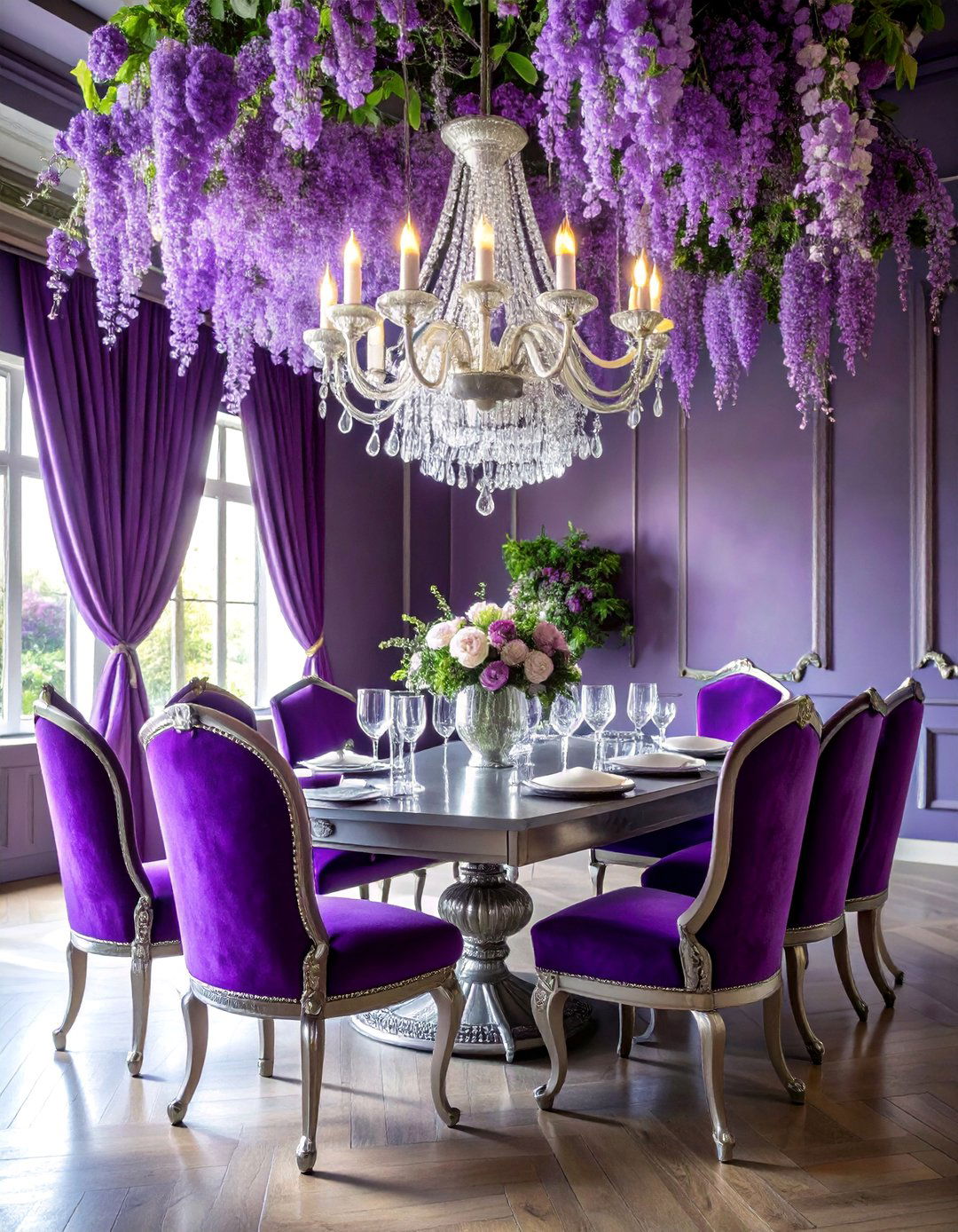 Rich Purple and Silver Majesty - 25 Glam Dining Room Ideas