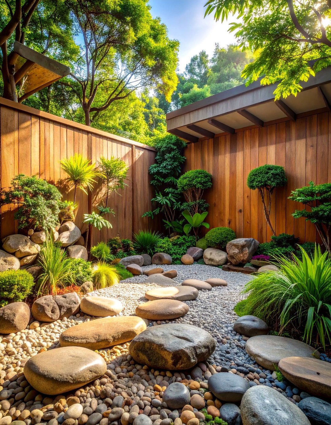 River Rock Garden Feature Wall - 25 Stone Wall Ideas