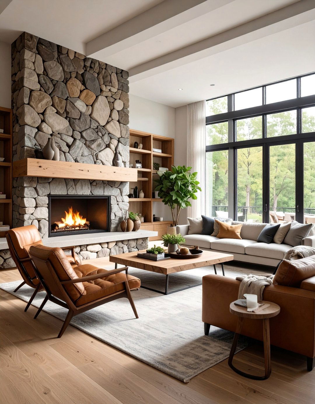 River Rock Living Room with Natural Stone Features - 25 Southwestern Living Room Ideas