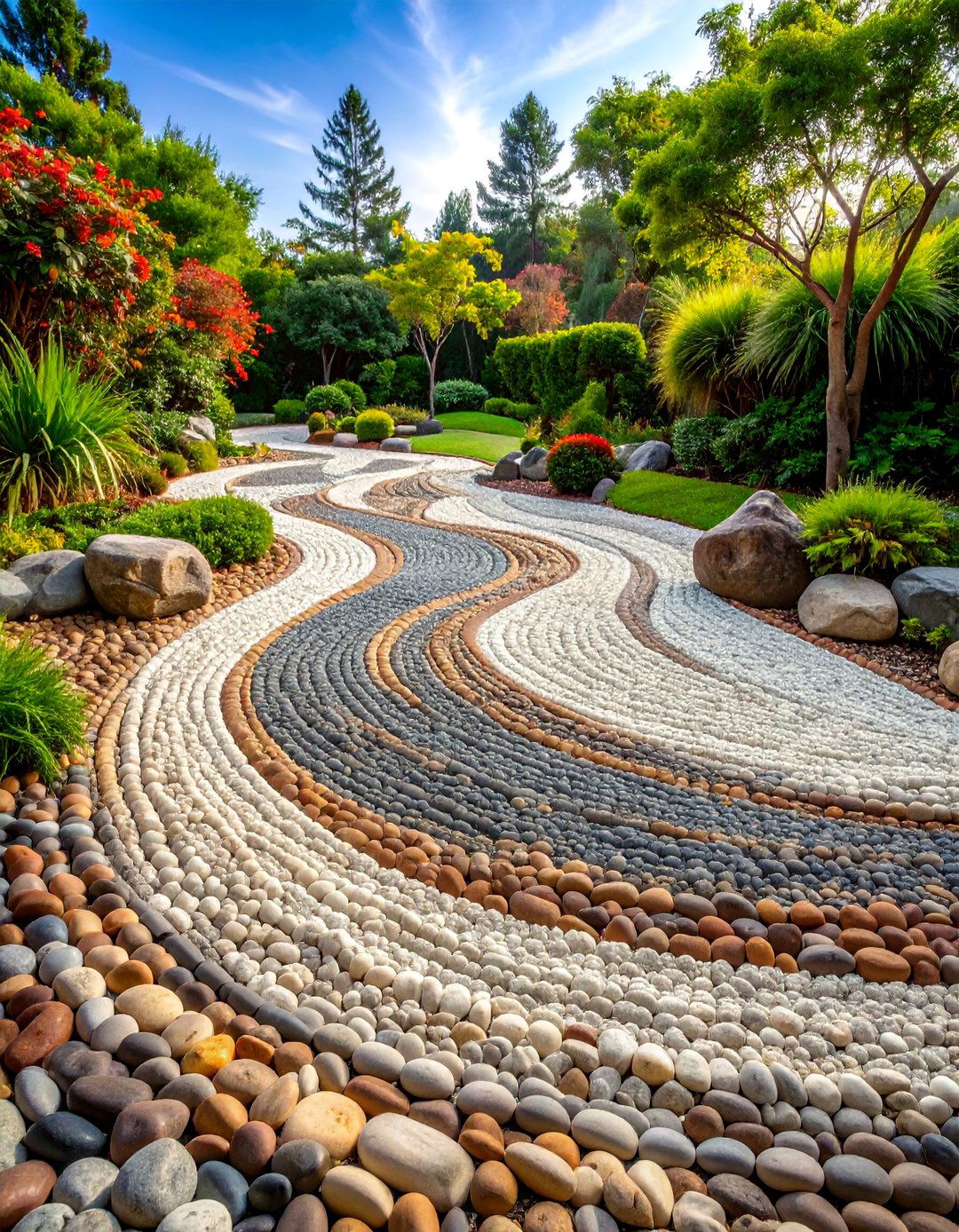 River Rock Mosaic Garden Path - 25 Stone Walkway Ideas