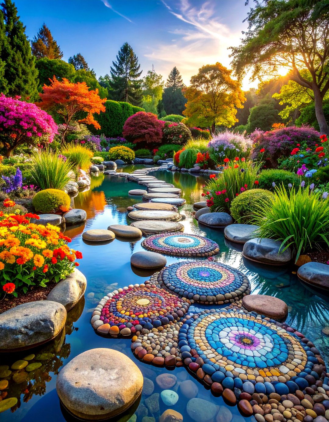 River Rock Mosaic Stepping Stones - 25 Garden Path Ideas