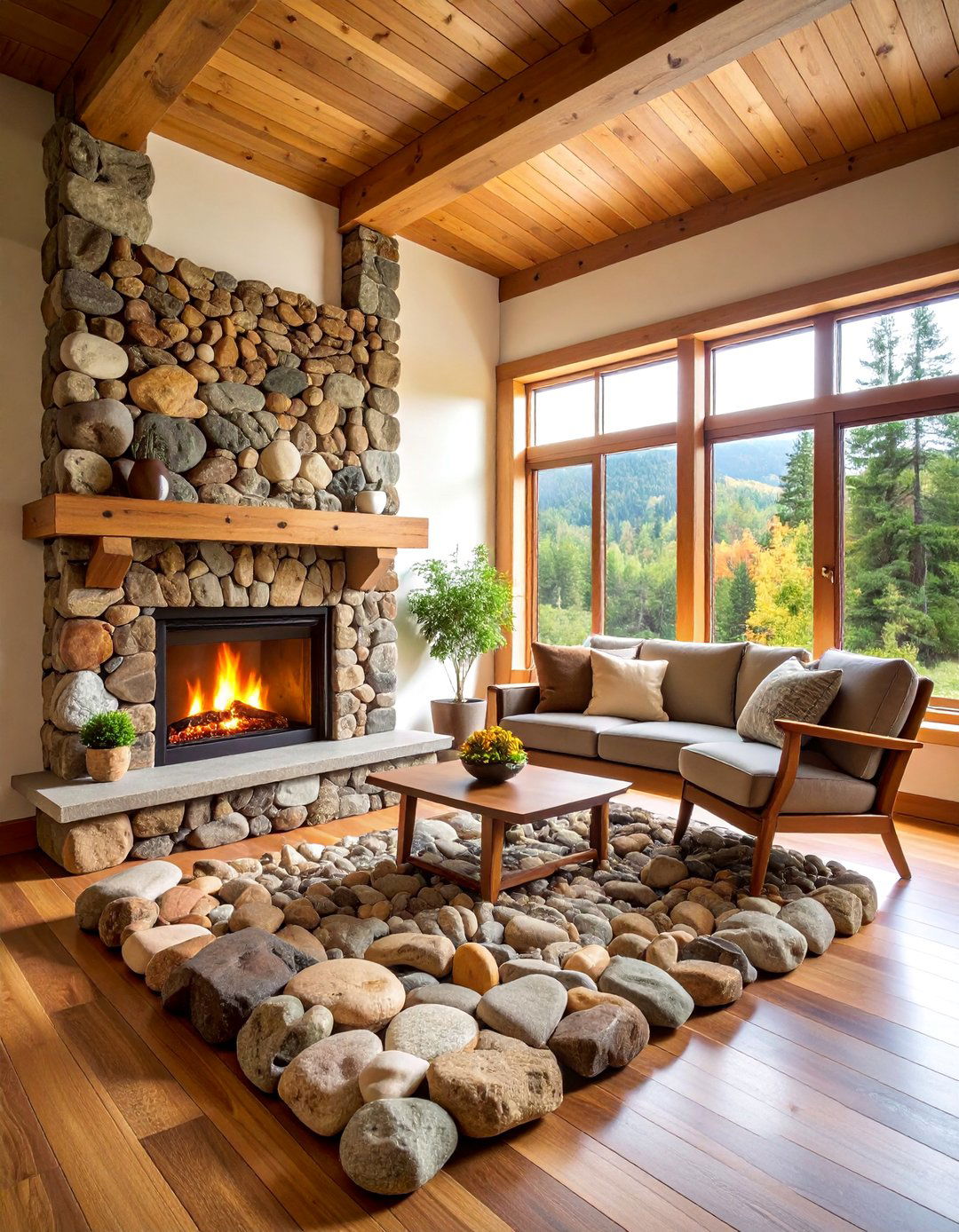 River Rock Natural Hearth - 25 Fireplace Hearth Ideas