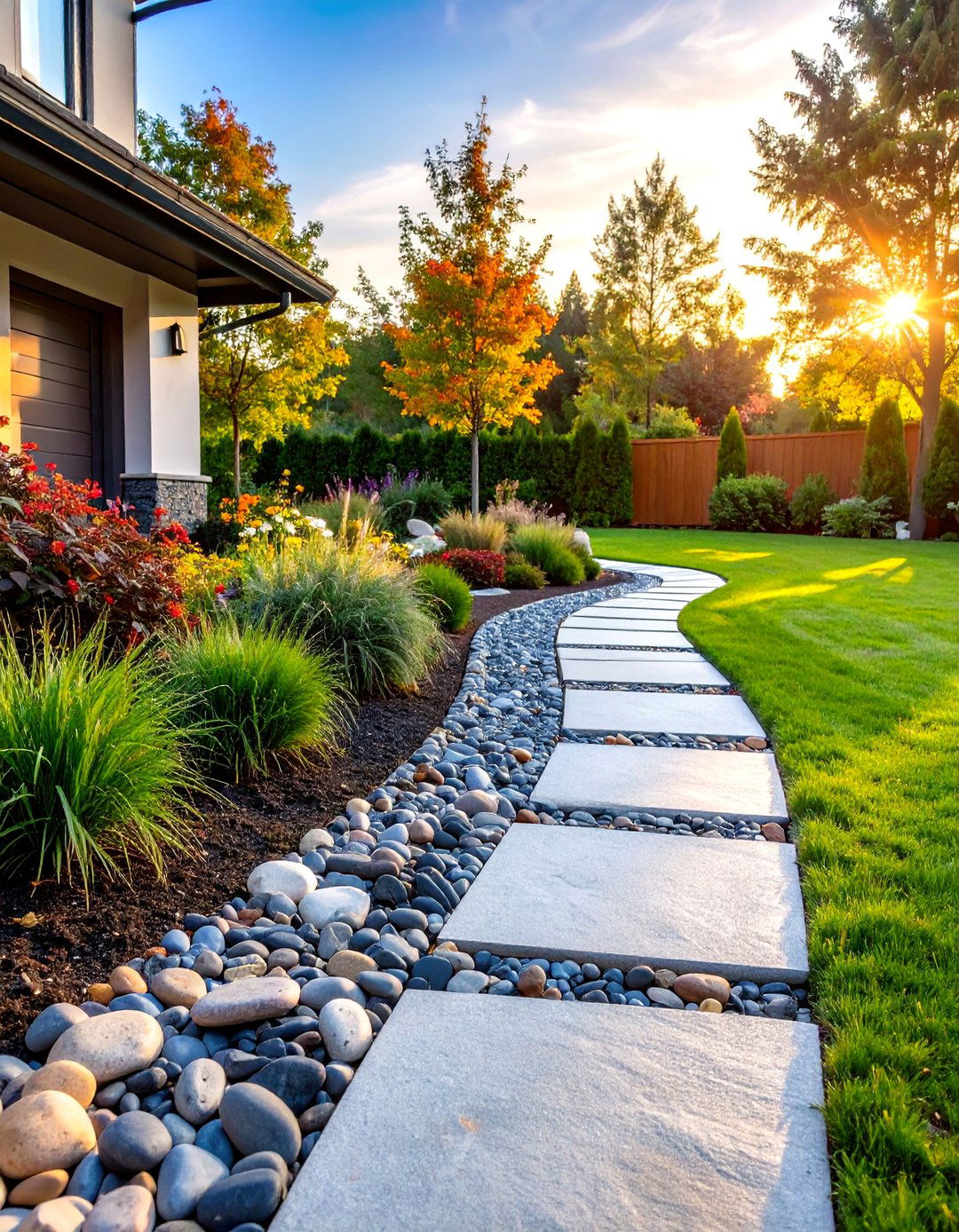 River Rock Pebble Edging - 25 Gravel Driveway Edging Ideas