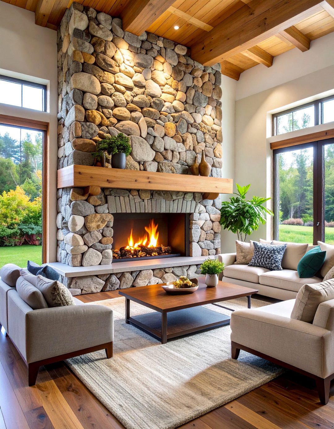 Modern 25 Floor to Ceiling Stone Fireplace Ideas Guide
