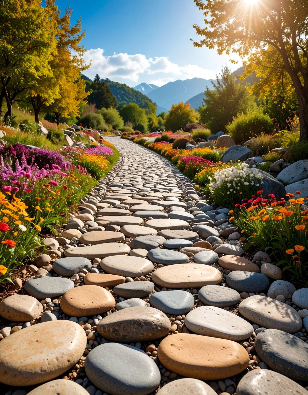 River Rock Texture Concrete Walkway - 25 Concrete Walkway Painting Ideas